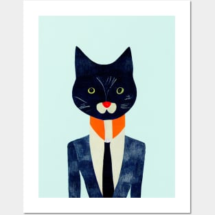 Busy Business Cat Retro Poster Vintage Art Business Wall Office Manager Illustration Posters and Art